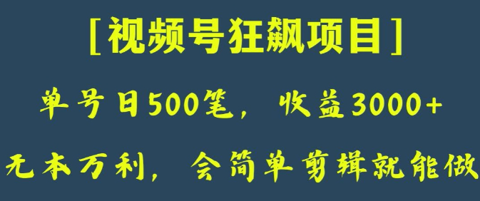日收款500笔，纯利润3000+，视频号狂飙项目，会简单剪辑就能做【揭秘】-创业资源网 | 精品设计与工具分享平台
