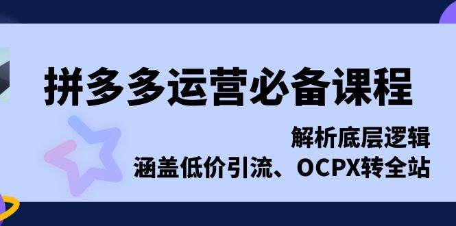 拼多多运营必备课程，解析底层逻辑，涵盖低价引流、OCPX转全站-创业资源网 | 精品设计与工具分享平台