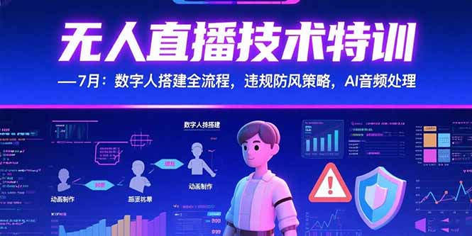 无人直播技术特训-7月：数字人搭建全流程，违规防风策略，AI音频处理-创业资源网 | 精品设计与工具分享平台