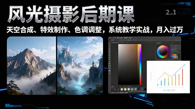 风光摄影后期课，一键换天空合成、特效制作、色调调整，月入过万-创业资源网 | 精品设计与工具分享平台