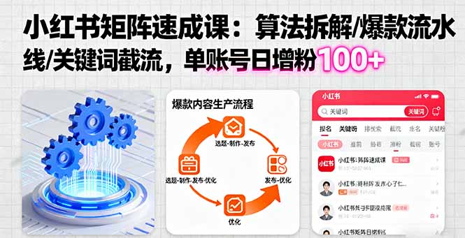 小红书矩阵起号速成课:算法拆解/爆款流水线/关键词截流 单账号日增粉100+-创业资源网 | 精品设计与工具分享平台