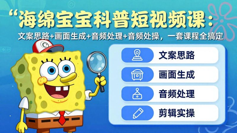 海绵宝宝科普短视频课:文案思路+画面生成+音频处理+剪辑实操,一套课程全搞定-创业资源网 | 精品设计与工具分享平台