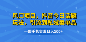 风口项目，抖音今日话题玩法，引流到私域卖单品，一部手机实现日入500+-创业资源网 | 精品设计与工具分享平台