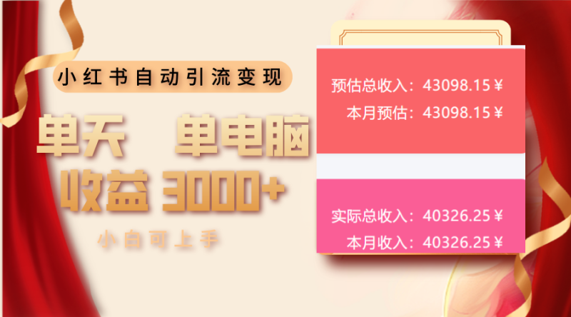 小红书自动引流变现 单天单电脑收益3000+ 小白可上手-创业资源网 | 精品设计与工具分享平台