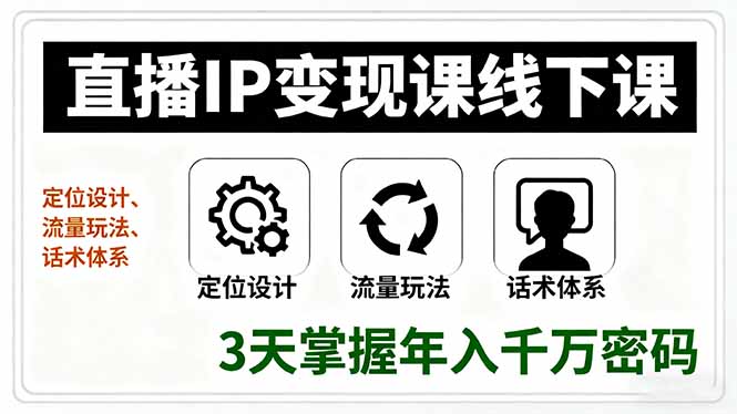 直播IP变现课线下课，定位设计、流量玩法、话术体系，3天掌握年入千万密码-创业资源网 | 精品设计与工具分享平台