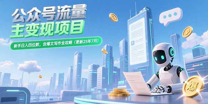 公众号流量主变现项目，新手日入四位数，含爆文写作全攻略(更新25年7月)-创业资源网 | 精品设计与工具分享平台