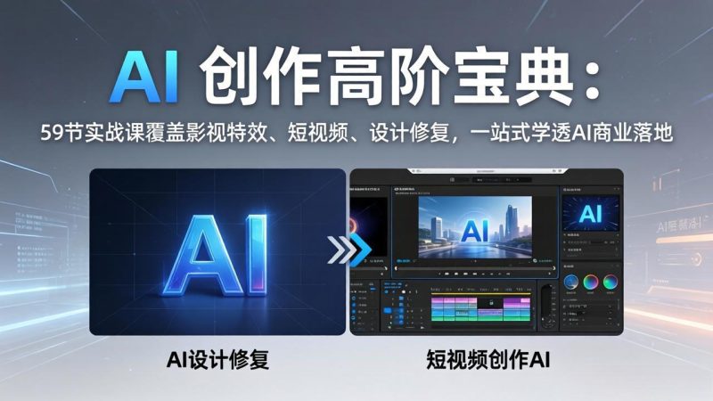 AI 创作高阶宝典:59节实战课覆盖影视特效、短视频、设计修复,一站式学透AI商业落地-创业资源网 | 精品设计与工具分享平台