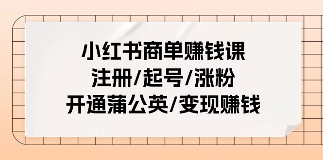 小红书商单赚钱课：注册/起号/涨粉/开通蒲公英/变现赚钱（25节课）-创业资源网 | 精品设计与工具分享平台