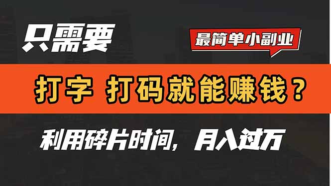 只需要打字，打码，就能赚钱？简单的赚钱小副业，利用碎片时间，月入过万-创业资源网 | 精品设计与工具分享平台