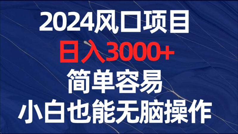 2024风口项目，日入3000+，简单容易，小白也能无脑操作-创业资源网 | 精品设计与工具分享平台