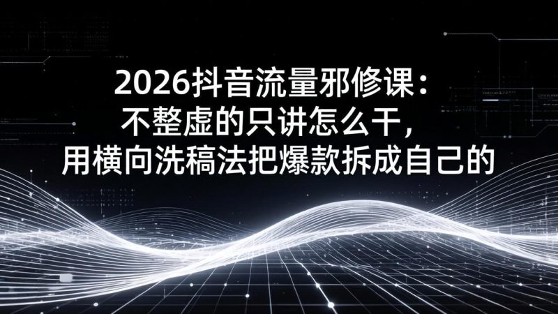 2026抖音流量邪修课:不整虚的只讲怎么干,用横向洗稿法把爆款拆成自己的-创业资源网 | 精品设计与工具分享平台