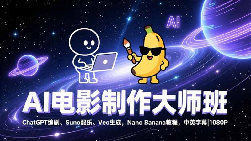 AI电影制作大师班：ChatGPT编剧、Suno配乐、Veo生成，Nano Banana教程，中英字幕|1080P-创业资源网 | 精品设计与工具分享平台