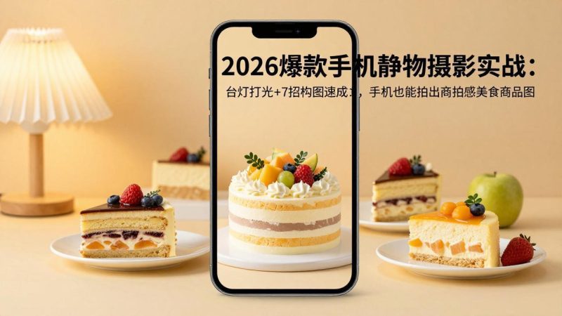 2026爆款手机静物摄影实战：台灯打光+7招构图速成，手机也能拍出商拍感美食商品图-创业资源网 | 精品设计与工具分享平台