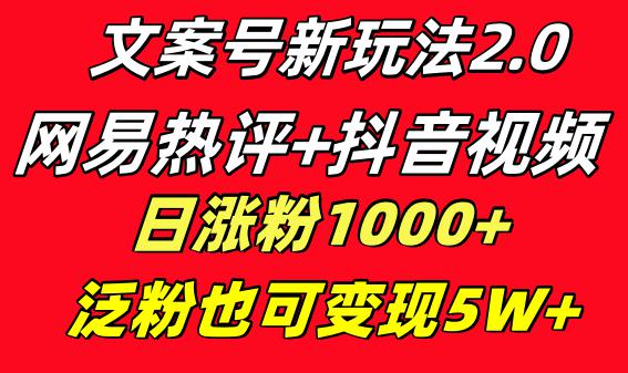 文案号新玩法：网易热评+抖音文案 一天涨粉1000+ 多种变现模式 泛粉也可变现-创业资源网 | 精品设计与工具分享平台