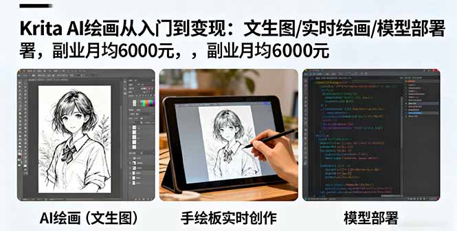 Krita AI绘画从入门到变现：文生图/实时绘画/模型部署，副业月均6000元-创业资源网 | 精品设计与工具分享平台