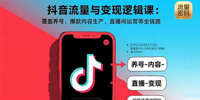 抖音流量与变现逻辑课：覆盖养号、爆款内容生产、直播间运营等全链路-创业资源网 | 精品设计与工具分享平台