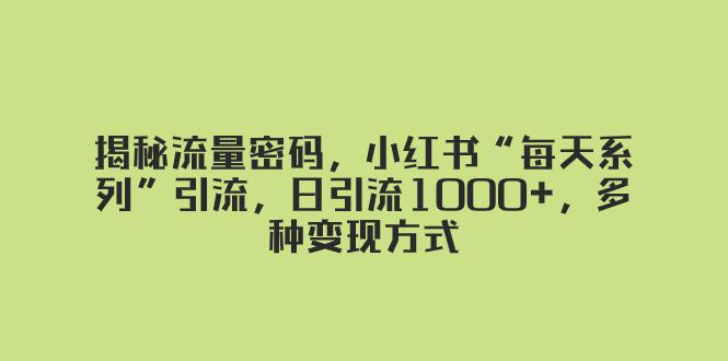揭秘流量密码，小红书“每天系列”引流，日引流1000+，多种变现方式-创业资源网 | 精品设计与工具分享平台