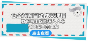 《心金文案自动成交课程》 教你写出既能深入人心、又能吸金的文案-创业资源网 | 精品设计与工具分享平台