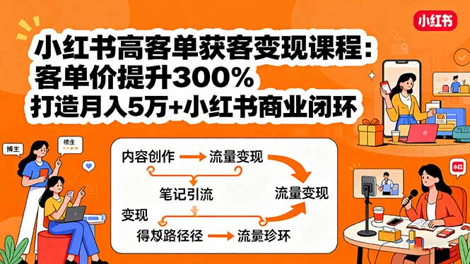 小红书高客单获客变现课程：客单价提升300%，打造月入10万+小红书商业闭环-创业资源网 | 精品设计与工具分享平台