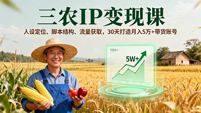 三农IP变现课，人设定位、脚本结构、流量获取，30天打造月入5万+带货账号-创业资源网 | 精品设计与工具分享平台