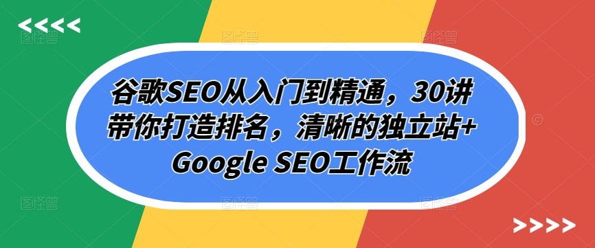 谷歌SEO课程：从入门到精通，30讲带你打造排名，清晰的独立站提升网站排名技巧全解析