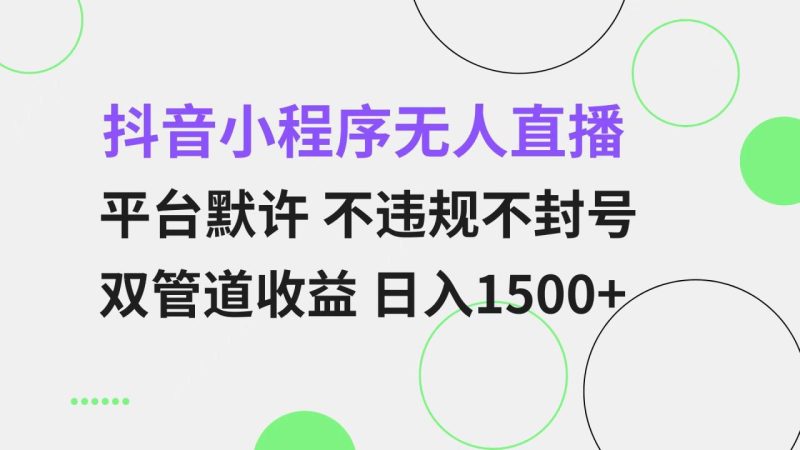 抖音小程序无人直播 平台默许 不违规不封号 双管道收益 日入1500+ 小白…-创业资源网 | 精品设计与工具分享平台