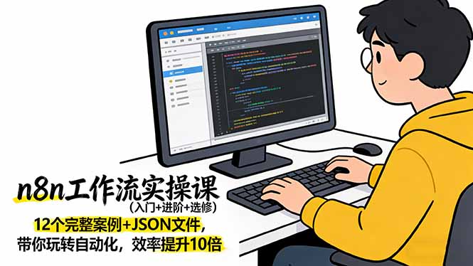 n8n工作流实操课(入门+进阶+选修)12个完整案例+JSON文件,带你玩转自动化,效率提升10倍-创业资源网 | 精品设计与工具分享平台