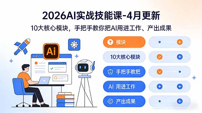 2026AI实战技能课-4月更新：10大核心模块，手把手教你把AI用进工作、产出成果-创业资源网 | 精品设计与工具分享平台