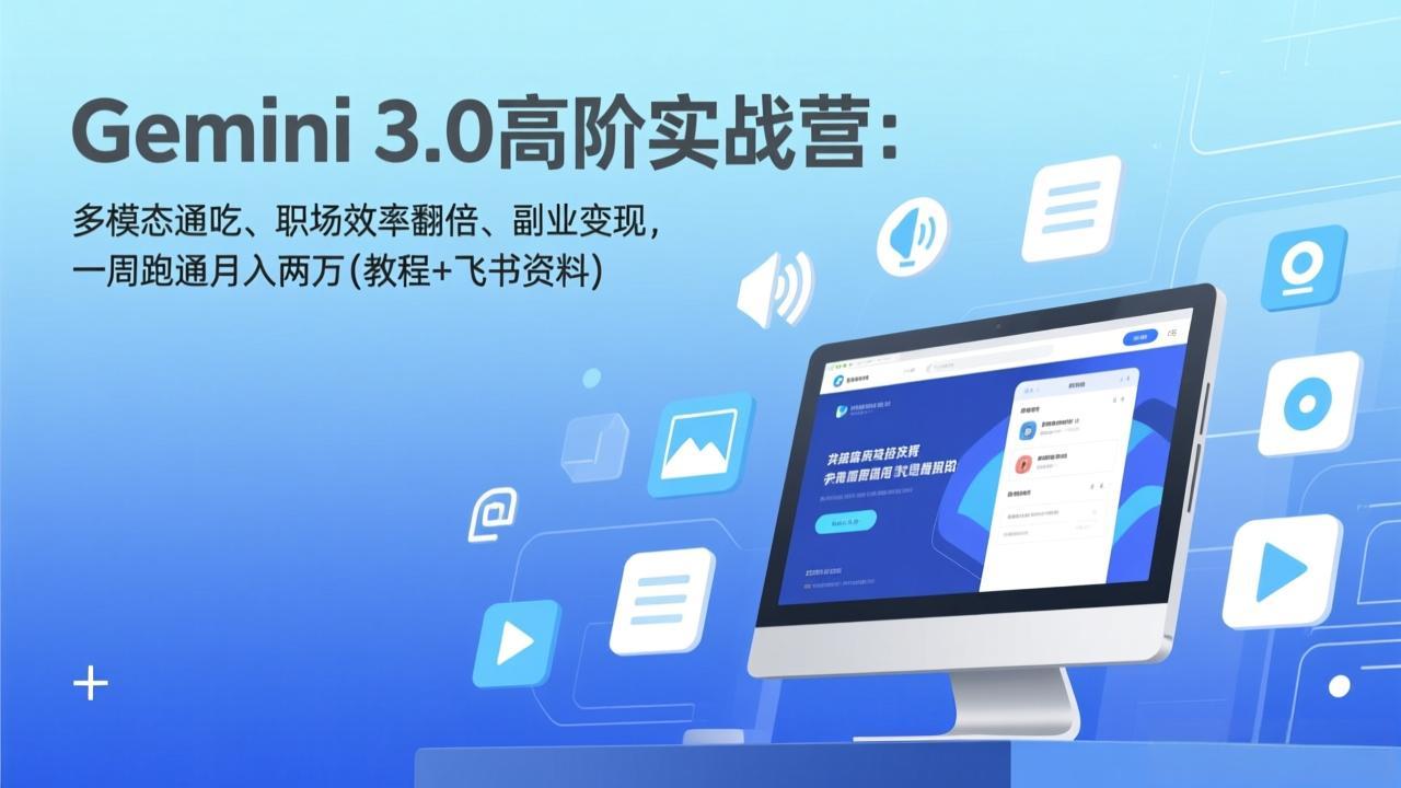 Gemini 3.0高阶实战营:多模态通吃、职场效率翻倍、副业变现,一周跑通月入两万(教程+飞书资料) Gemini 3.0高阶实战营:多模态通吃、职场效率翻倍、副业变现,一周跑通月入两万(教程+飞书资料)