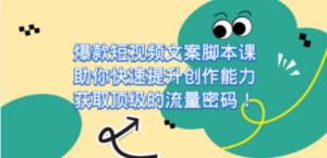 爆款短视频文案脚本课,助你快速提升创作能力,获取顶级的流量密码-创业资源网 | 精品设计与工具分享平台
