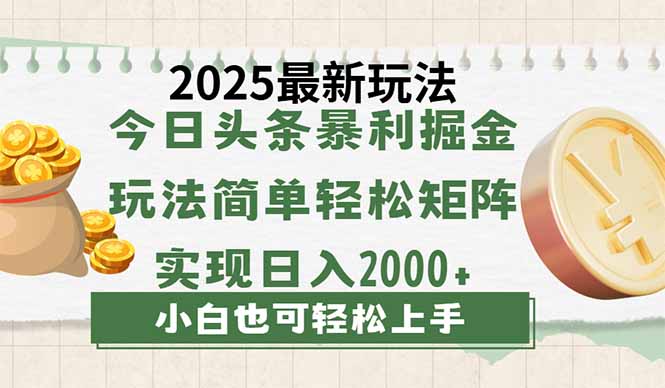 今日头条2025最新玩法,思路简单,复制粘贴,轻松实现矩阵日入2000+ 今日头条2025最新玩法,思路简单,复制粘贴,轻松实现矩阵日入2000+