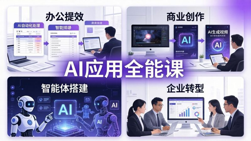 AIGC 应用全能课:办公提效、商业创作、智能体搭建、企业转型,一站式学会AI应用-创业资源网 | 精品设计与工具分享平台