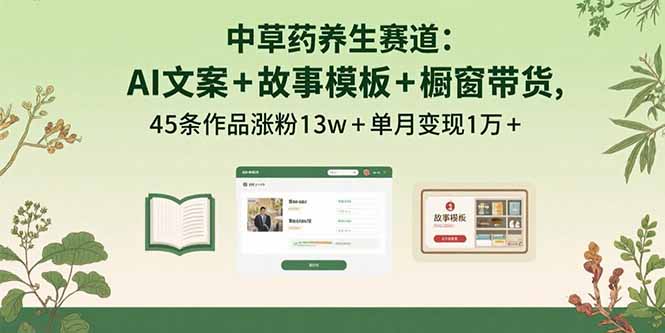 中草药养生赛道：AI文案+故事模板+橱带货，45条作品涨粉13w+单月变现1万+-创业资源网 | 精品设计与工具分享平台