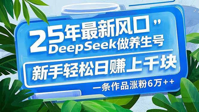 25年最新风口，用DeepSeek做养生号，新手轻松日赚上千块，一条作品涨粉…-创业资源网 | 精品设计与工具分享平台