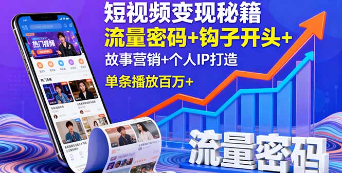 短视频变现秘籍，流量密码+钩子开头+故事营销+个人IP打造，单条播放百万+-创业资源网 | 精品设计与工具分享平台