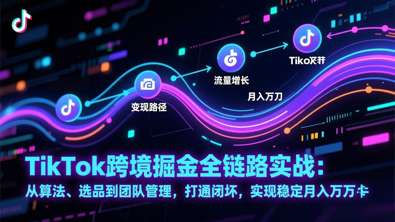 TikTok跨境掘金全链路实战:从算法、选品到团队管理,打通闭环,实现稳定月入万刀 TikTok跨境掘金全链路实战:从算法、选品到团队管理,打通闭环,实现稳定月入万刀