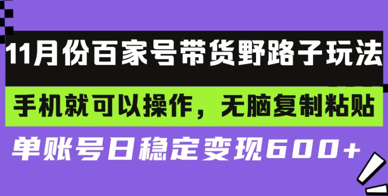 百家号带货野路子玩法 手机就可以操作，无脑复制粘贴 单账号日稳定变现…-创业资源网 | 精品设计与工具分享平台