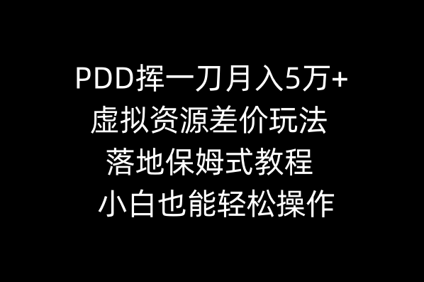 PDD挥一刀月入5万+,虚拟资源差价玩法,落地保姆式教程,小白也能轻松操作 PDD挥一刀月入5万+,虚拟资源差价玩法,落地保姆式教程,小白也能轻松操作