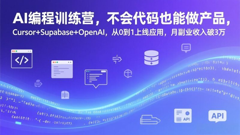 AI编程训练营，不会代码也能做产品，Cursor+Supabase+OpenAI，从0到1上线应用，月副业收入破3万-创业资源网 | 精品设计与工具分享平台