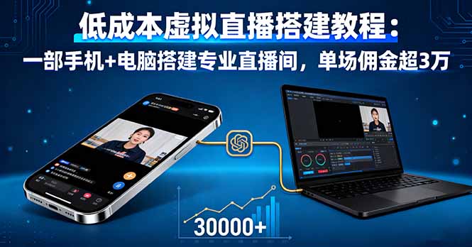 低成本虚拟直播搭建教程：一部手机+电脑搭建专业直播间，单场佣金超3万-创业资源网 | 精品设计与工具分享平台