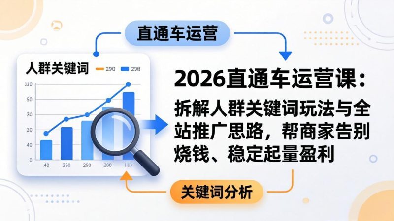 2026直通车运营课：拆解人群关键词玩法与全站推广思路，帮商家告别烧钱、稳定起量盈利-创业资源网 | 精品设计与工具分享平台