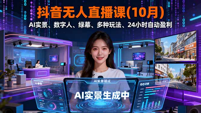 抖音无人直播课(10月)，AI实景、数字人、绿幕、多种玩法、24小时自动盈利-创业资源网 | 精品设计与工具分享平台