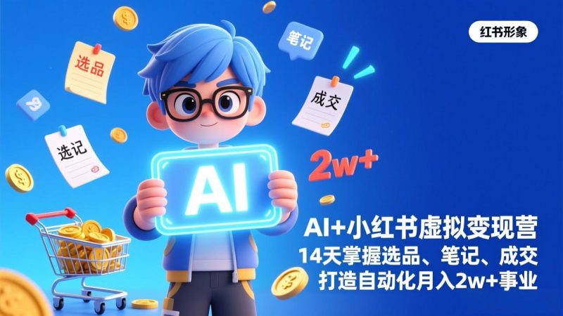 AI+小红书虚拟变现营（完结），14天掌握选品、笔记、成交，打造自动化月入2w+事业-创业资源网 | 精品设计与工具分享平台