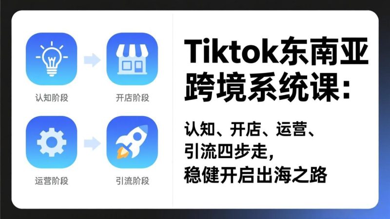 TikTok东南亚跨境系统课：认知、开店、运营、引流四步走，稳健开启出海之路-创业资源网 | 精品设计与工具分享平台
