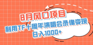 8月风口项目，利用TF十周年演唱会录像变现，日入1000+，简单无脑操作-创业资源网 | 精品设计与工具分享平台