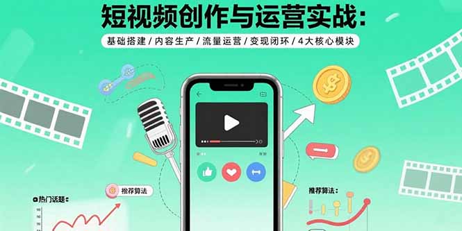短视频创作与运营实战：基础搭建/内容生产/流量运营/变现闭环/4大核心模块-创业资源网 | 精品设计与工具分享平台