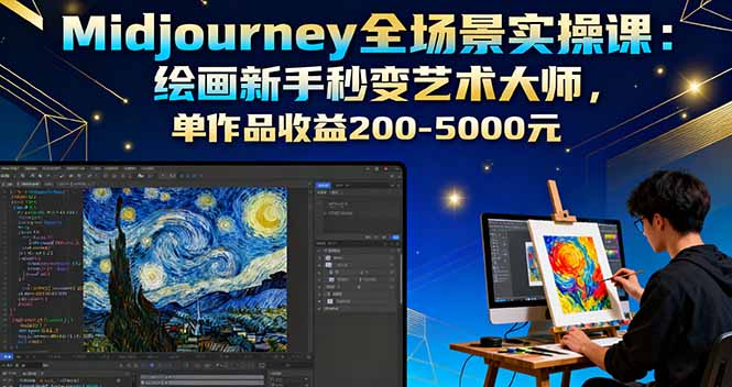 Midjourney全场景实操课：绘画新手秒变艺术大师，单作品收益200-5000元-创业资源网 | 精品设计与工具分享平台