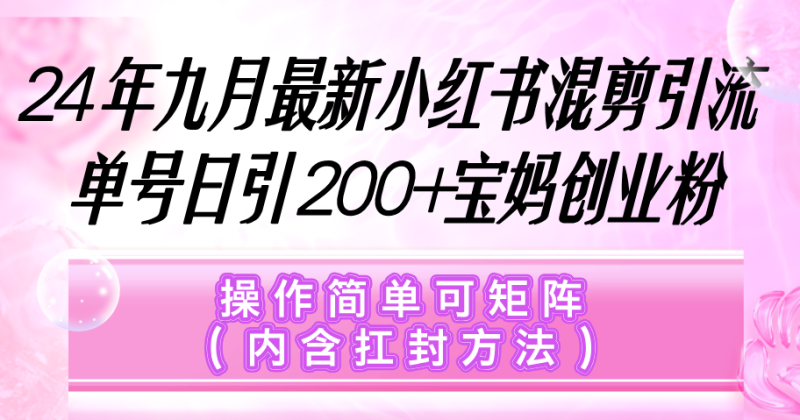 小红书混剪引流，单号日引200+宝妈创业粉，操作简单可矩阵（内含扛封…-创业资源网 | 精品设计与工具分享平台