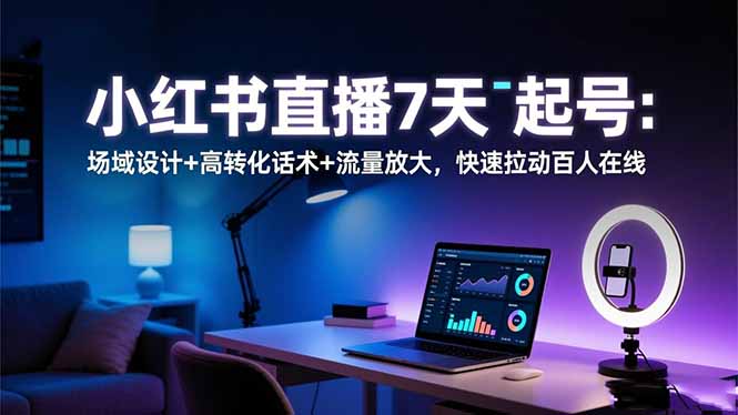 小红书直播7天起号:场域设计+高转化话术+流量放大,快速拉动百人在线-创业资源网 | 精品设计与工具分享平台