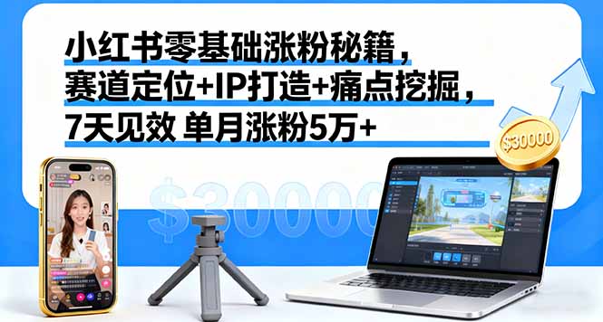 小红书零基础涨粉秘籍，赛道定位+IP打造+痛点挖掘，7天见效 单月涨粉5万+-创业资源网 | 精品设计与工具分享平台